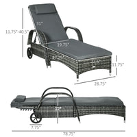 Outsunny Wicker Outdoor Chaise Lounge, 5 Level Adjustable Backrest Pe Rattan Pool Lounge Chair With Wheels, Cushion & Headrest, Mixed Gray And Charcoal Gray Gray Rattan Metal