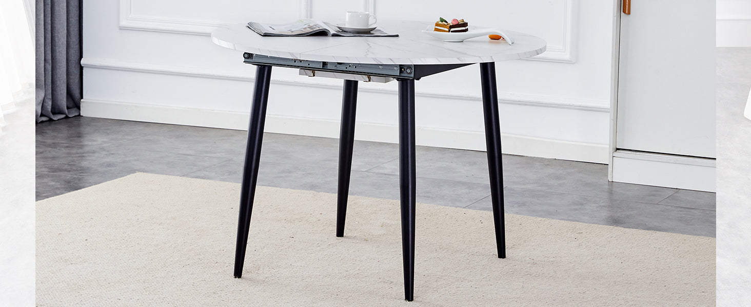 With A Clever Retractable Mechanism, The Mdf Table Top Is Made Of Black Metal Legs And Has A Smooth And Delicate Surface. The Unique Look Creates The Sleekof A Modern Home. White Mdf Metal