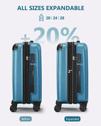 3 Piece Luggage Set With Tsa Lock& Double Spinner Wheels, Expandable For Large Storage Blue Abs