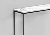 Accent Table, Console, Entryway, Narrow, Sofa, Living Room, Bedroom, White Marble Look Laminate, Black Metal, Contemporary, Modern White Particle Board