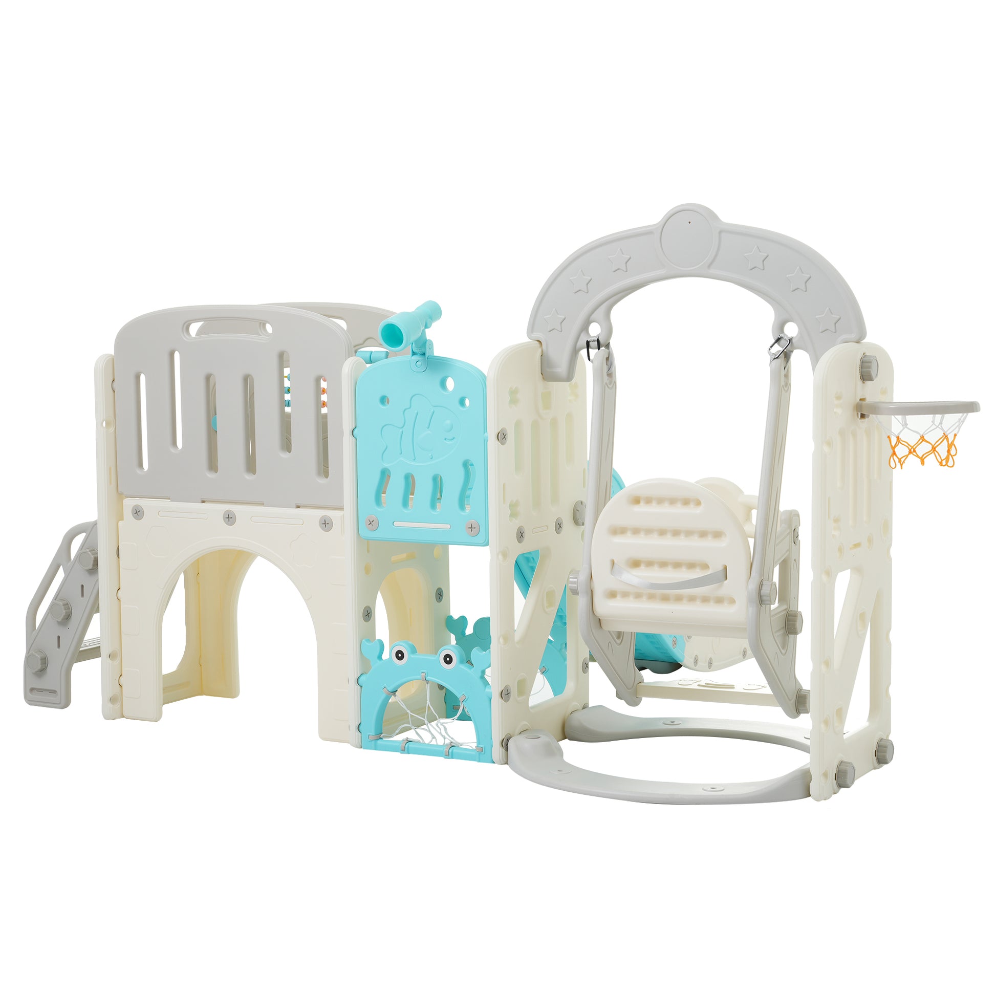 Toddler Slide And Swing Set 10 In 1, Kids Slide For Toddler Age 1 3 With Basketball Hoop, Kids Slide Playset Structure,Arch Tunnel And Telescope, Toy Storage Organizer For Toddlers Blue 50 99 Lbs Cute 1 To 2 Years Hdpe Indoor & Outdoor Use