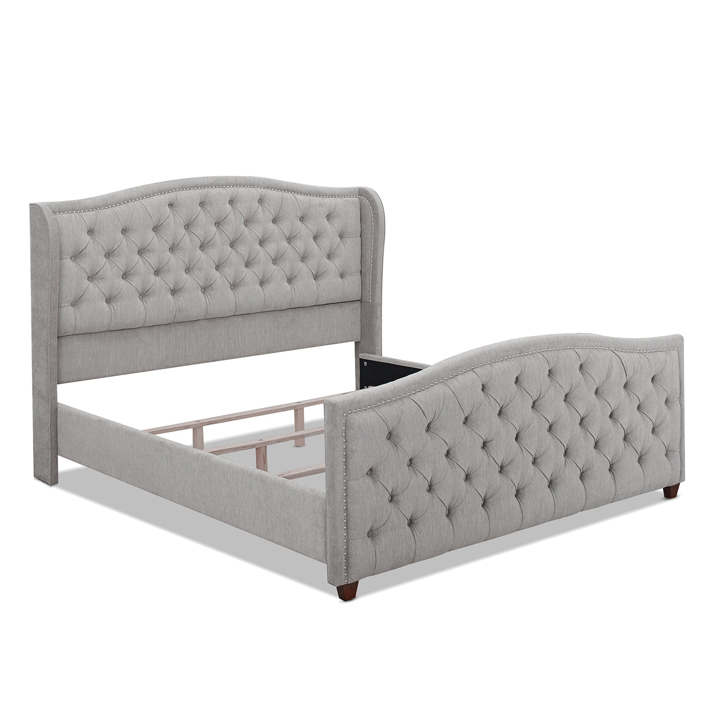 Marcella Upholstered Shelter Headboard Bed Set, California King, Silver Grey Polyester Box Spring Required California King Silver Grey Wood Foam Polyester Polyester