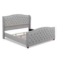 Marcella Upholstered Shelter Headboard Bed Set, California King, Silver Grey Polyester Box Spring Required California King Silver Grey Wood Foam Polyester Polyester