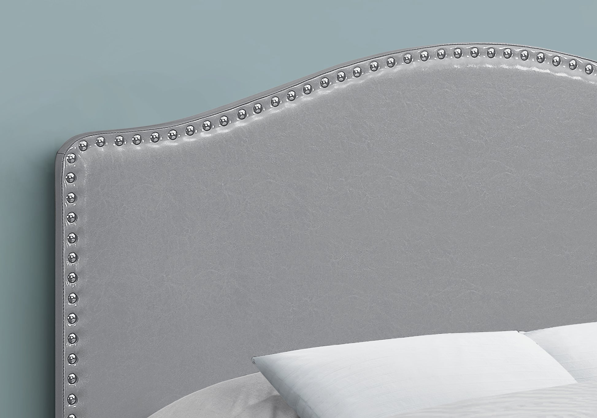 Bed, Headboard Only, Full Size, Bedroom, Upholstered, Grey Leather Look, Transitional Grey Foam Faux Leather