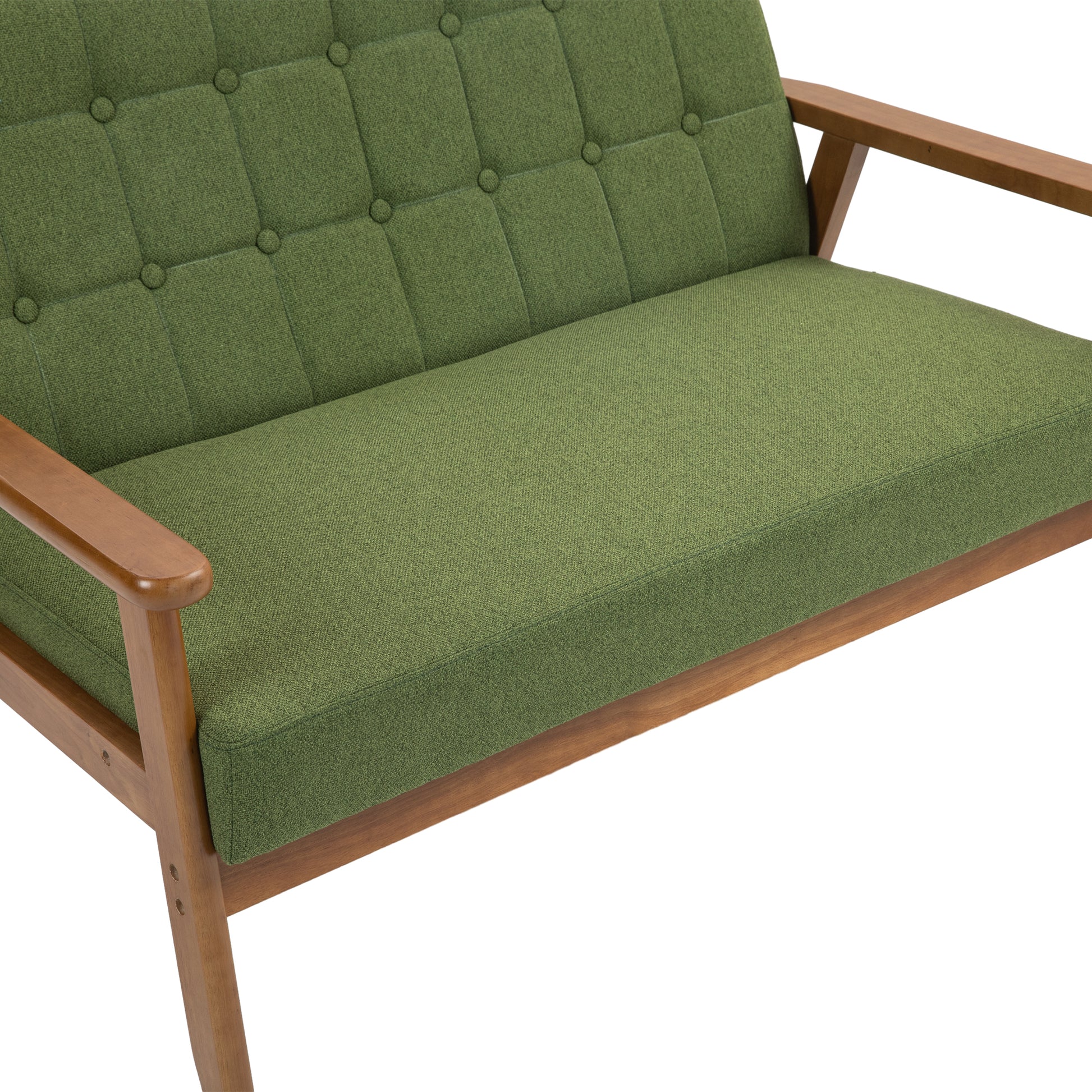 Coolmore Mid Century Modern Solid Loveseat Sofa Upholstered Linen Loveseat, 2 Seat Upholstered Loveseat Sofa Modern Couch Green Linen 2 Seat