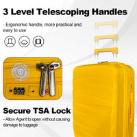 Hard Shell Luggage, 3 Piece Set, With Tsa Lock, 20 Inches 24 Inches 28 Inches Antique Yellow Polypropylene