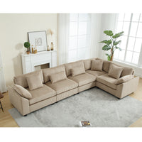 Arrival Oversized Modular Sectional Sofa Couches Set,Corduroy Upholstered Deep Seat Comfy Sofa For Living Room ,5 Seat ,Brown Brown Fabric 5 Seat