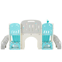 Kids Slide Playset Structure 8 In 1, Freestanding Ocean Themed Set With Slide, Arch Tunnel,Basketball Hoop And Telescope, Double Slides For Toddlers, Kids Climbers Playground Blue 50 99 Lbs Cute 1 To 2 Years Hdpe Indoor & Outdoor Use