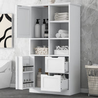 Bathroom Storage Cabinet With Doors And Drawers, Multiple Storage Space, Freestanding Style, Open Shelve, Adjustable Shelf, White White Mdf