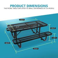 6 Ft. Rectangular Outdoor Steel Picnic Table With Umbrella Pole In Black Black Carbon Steel