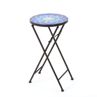 Azure End Table White Blue Ceramic Tile Iron