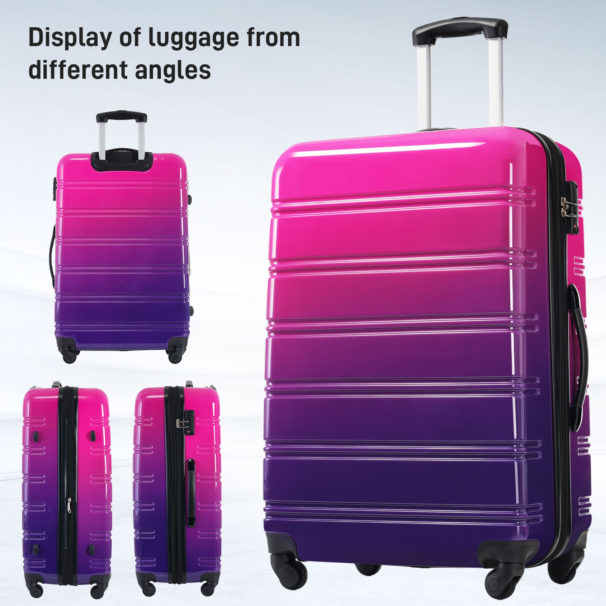 Hardshell Luggage Sets 3 Piece Gradient Color Expandable Suitcase With Spinner Wheels And Tsa Lock Lightweight 20" 24" 28" Available,Purple And Pink Multicolor Purple Abs