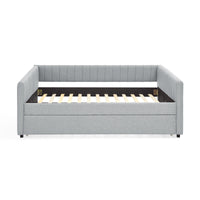 Full Size Daybed With Trundle Upholstered Sofa Bed, With Vertical Stripes, Linen Fabric, Grey 82.5"X58"X30" Grey Linen