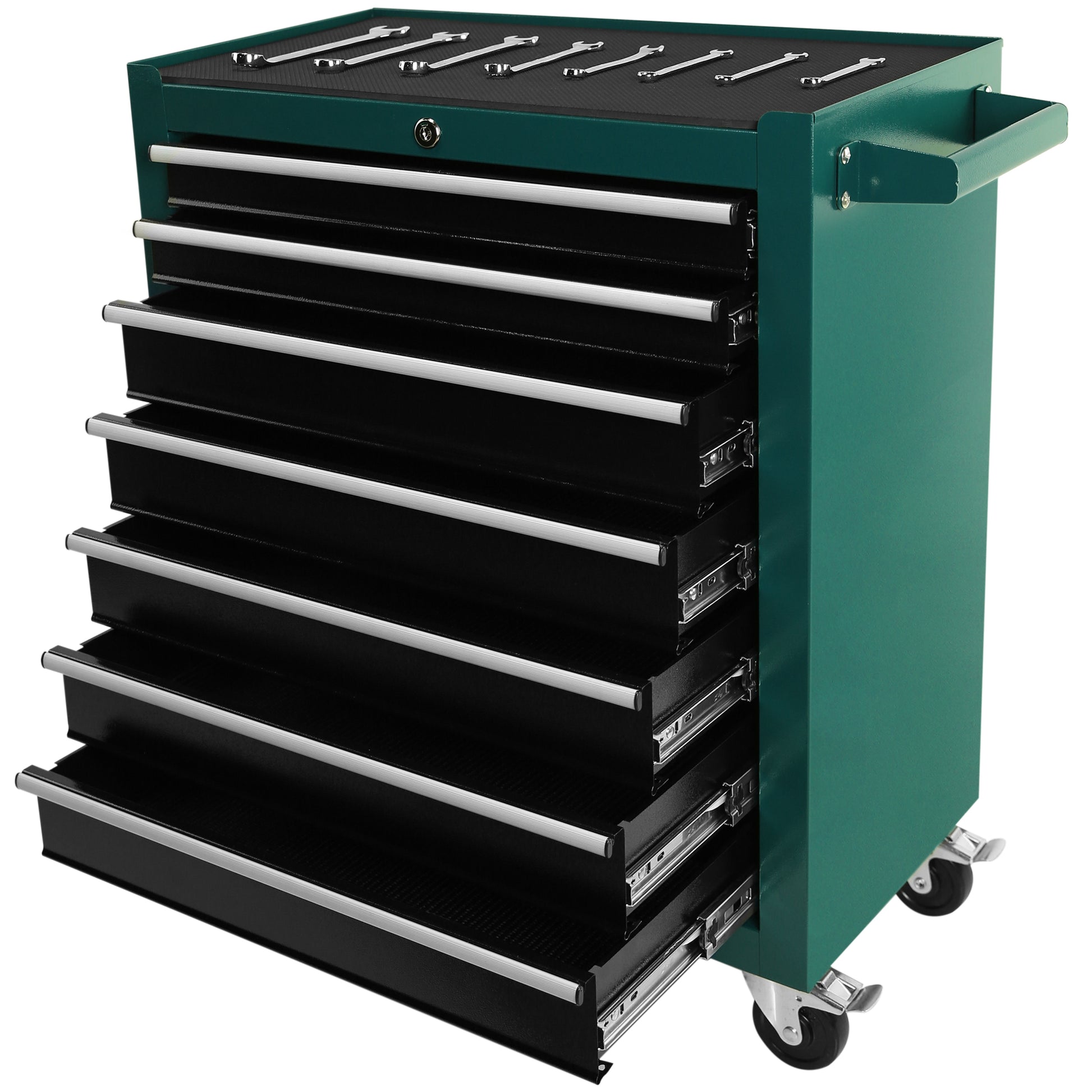 7 Drawer Rolling Tool Cart, Rolling Tool Box On Wheels, Lockable Home Repair Tool Storage Organizer, Tool Chest Cabinet For Mechanic, Garage Green Steel