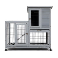 Detachable Rabbit Hutch With Removable Tray And Rolling Casters, Gray White White Gray Pine