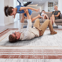 5X7 Brown Ivory Bordered Non Shedding Living Room Bedroom Dining Home Office Stylish And Stain Resistant Area Rug Brown Polyester