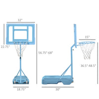 Soozier Poolside Basketball Hoop Stand, 36.5" 48.5" Height Adjustable Portable Hoop System W Clear Backboard & Fillable Base For Whole Family, Blue, White Blue Steel