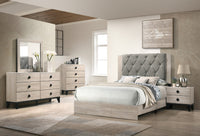 Contemporary 1Pc Cream Finish Queen Size Bed Bedroom Furniture Gray Tufted Design Headboard Rubberwood 1Pc Bedframe Box Spring Required Queen Cream Grey Wood Bedroom