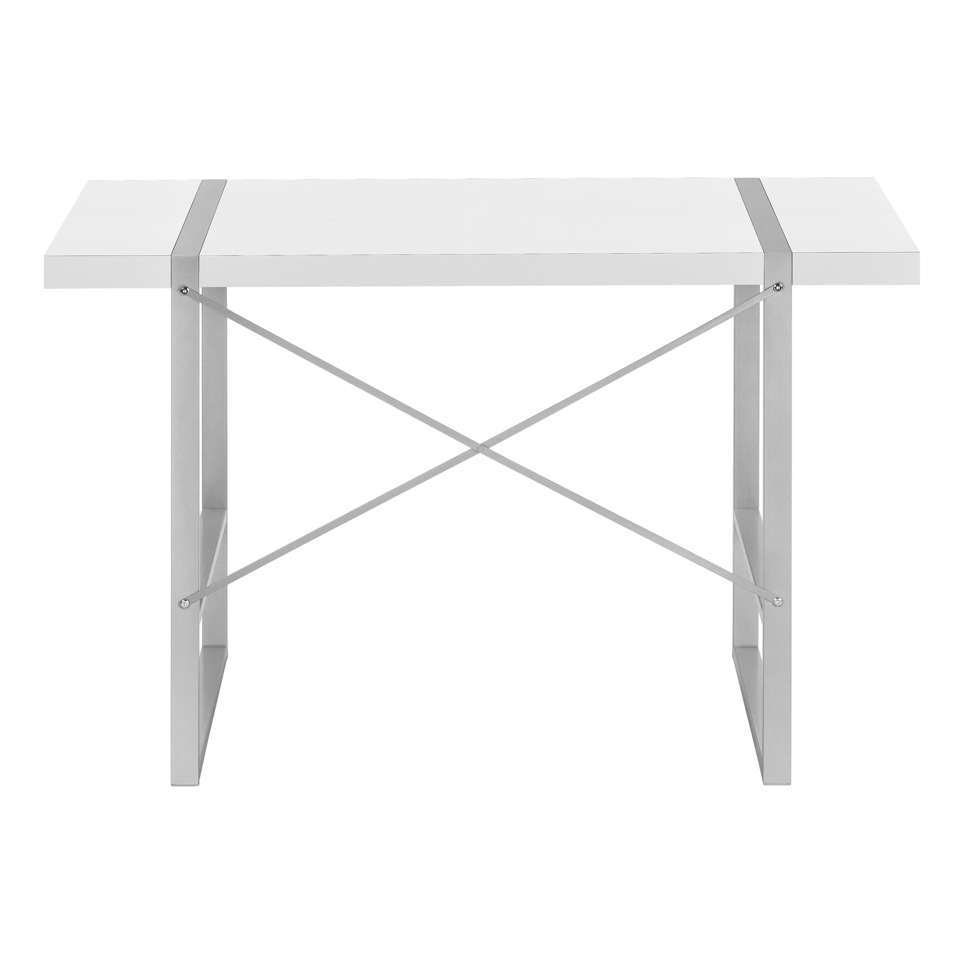 Computer Desk, Home Office, Laptop, 48"L, Work, White Laminate, Grey Metal, Contemporary, Modern White Particle Board