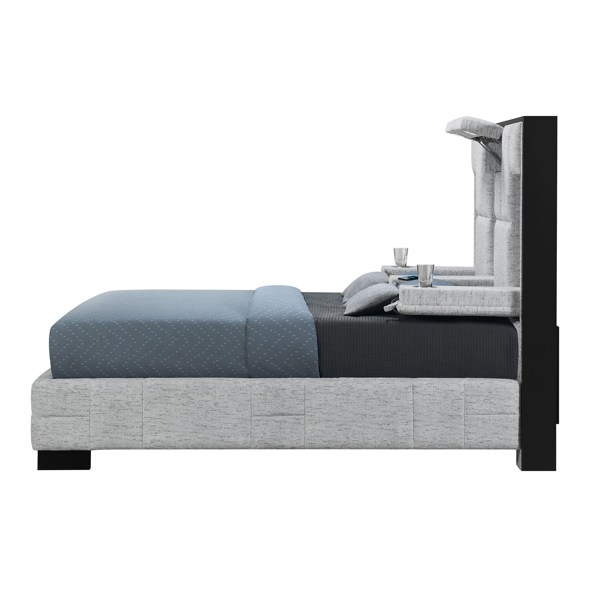 Yaris Grey Queen Bed Gray Rubber Wood