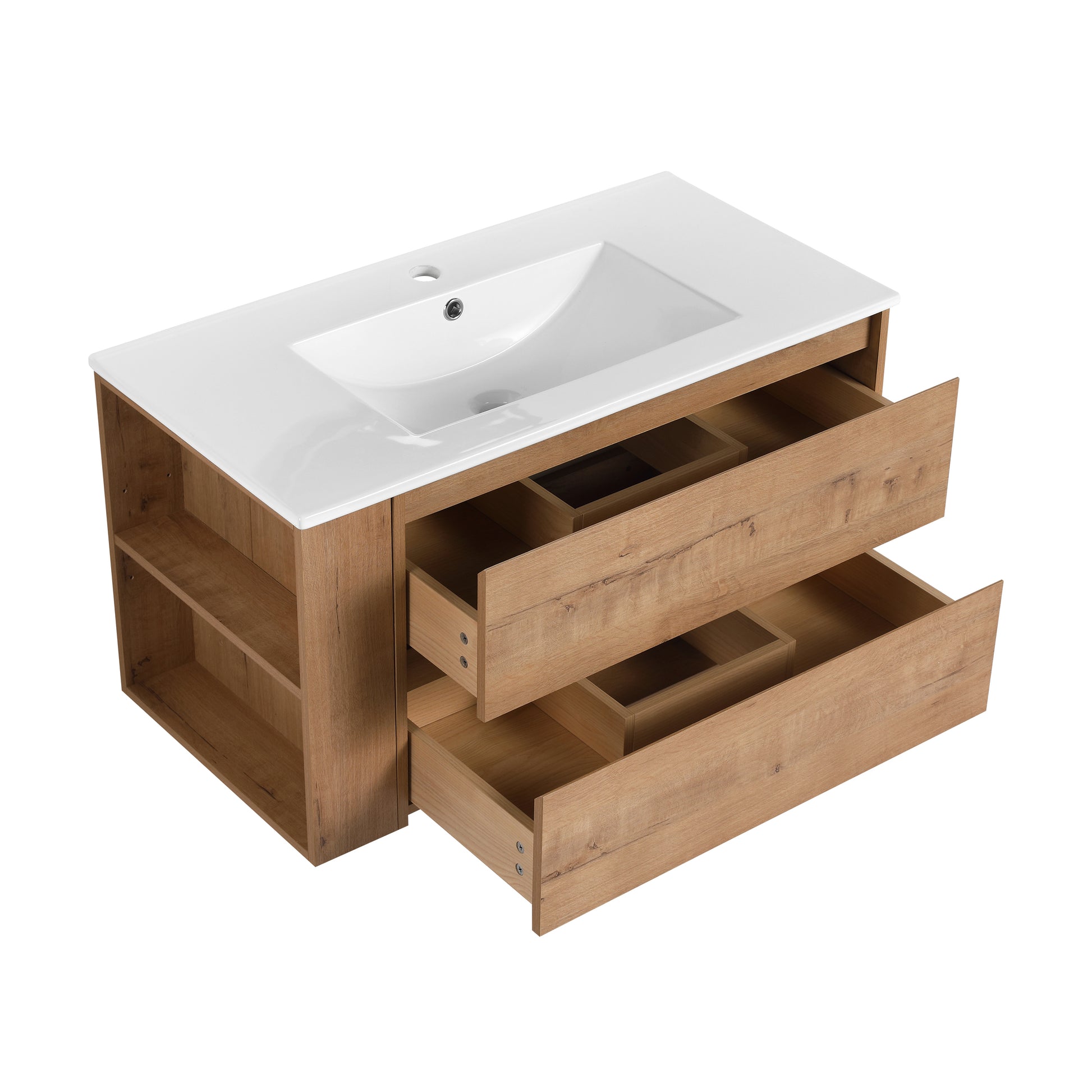 36" Wall Mounting Bathroom Vanity With Ceramic Sink, Soft Close Drawer 2 Imitative Oak 1 Bathroom Wall Mounted Modern Plywood