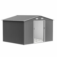 10X8 Ft Outdoor Tool Storage Shed With Metal Foundation & Lockable Doors, All Weather Metal Sheds For Garden, Patio, Backyard, Lawn, Gray Gray Metal