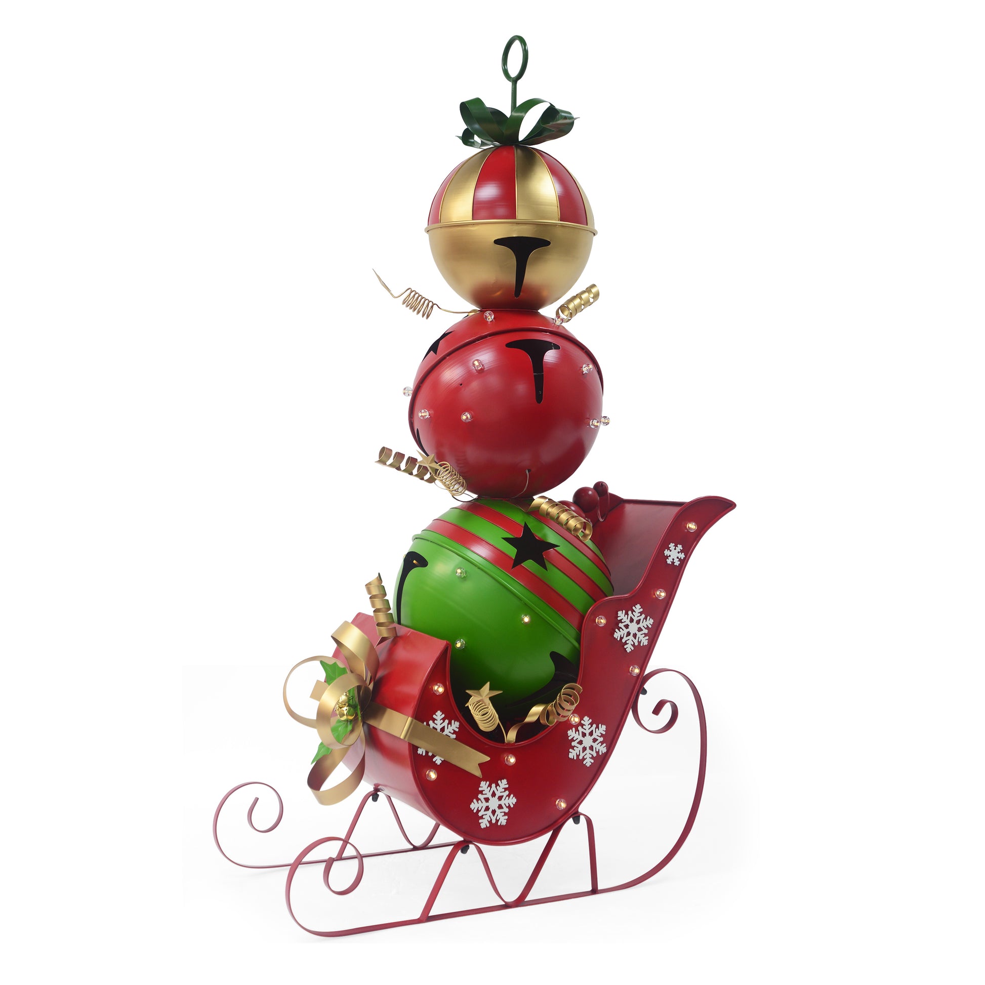 Iron Christmas Sleigh Decoration With Triple Stacked Bells Red Iron