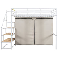 Full Size Metal Loft Bed With Wardrobe And Storage Shelves, White Box Spring Not Required Full White Metal Mdf Metal