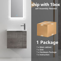 Bathroom Vanity With Sink 22 Inch For Small Bathroom,Floating Bathroom Vanity With Soft Close Door,Small Bathroom Vanity With Sink, 22X13 Kd Packing Plaid Grey Oak 1 Soft Close Doors Bathroom Wall Mounted Modern Plywood Plywood