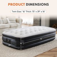 Inflatable Air Mattress With Built In Pump, Twin Size 16In Black Pvc