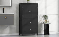 Bathroom Storage Cabinet, Cabinet With Two Doors And Drawers, Adjustable Shelf, Mdf Board, Black Black Mdf