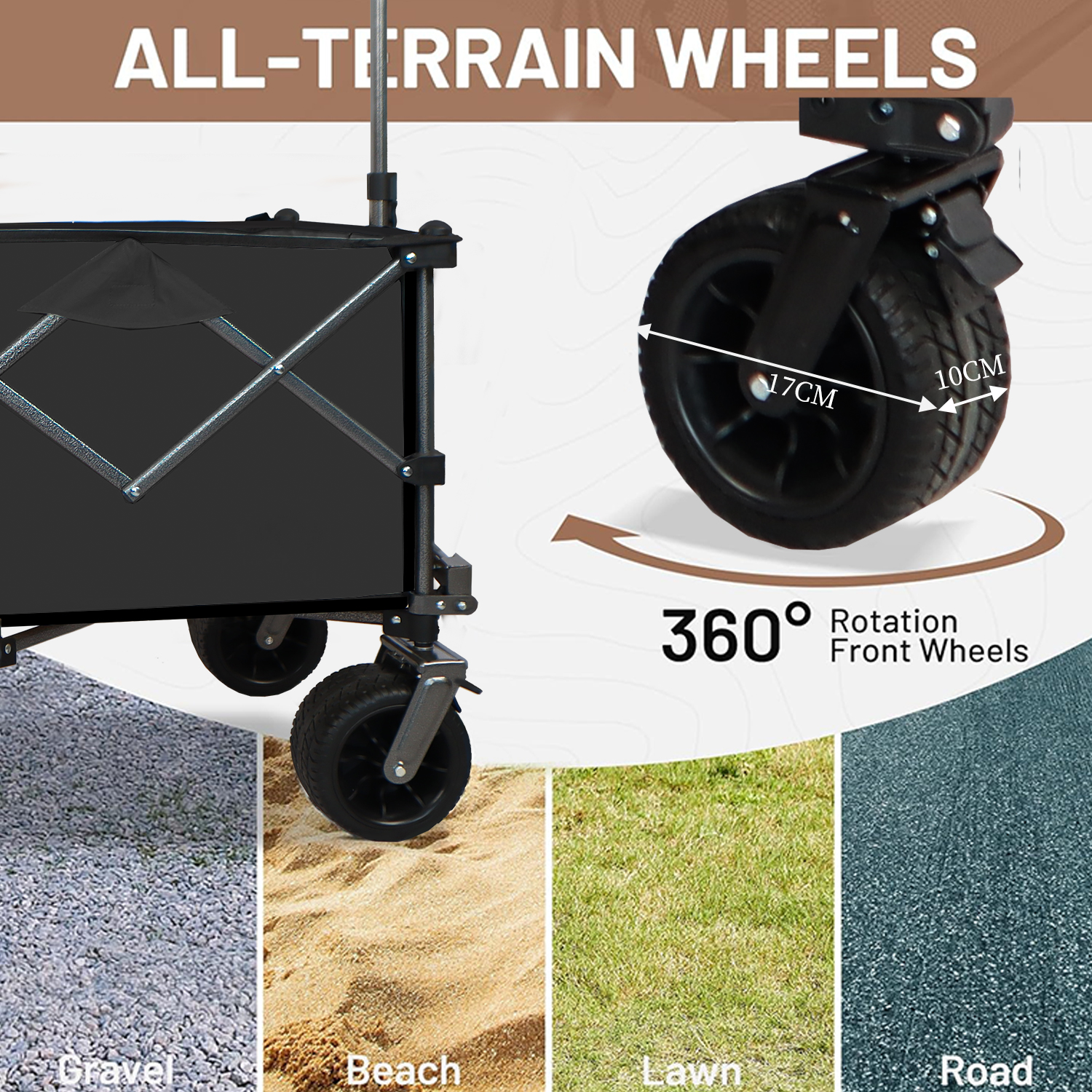 Collapsible Folding Wagon, Push Pull Foldable Beach Wagon Cart Black Steel