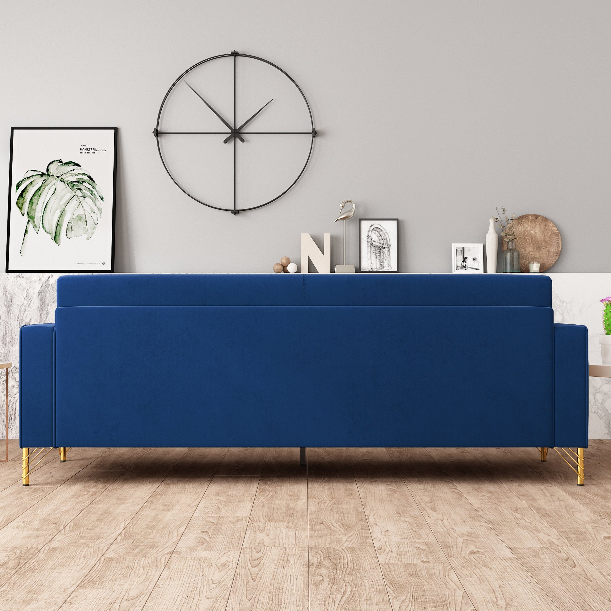 Fx P18 Rb Sofa Luxury Velvet Sofa With Gold Accents Modern 3 Seat Couch With Plush Cushions, Perfect For Living Room And Office Decor Retro Blue Velvet 3 Seat