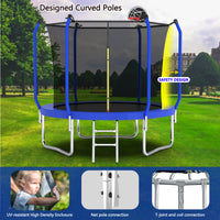 8Ft Trampoline With Basketball Hoop, Astm Approved Reinforced Type Outdoor Trampoline With Enclosure Net Blue Steel