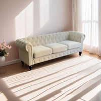 Elegant Beige Chesterfield Sofa 3 Seater Plush Fabric With Tufted Buttons And Wooden Legs Classic Design, Comfortable And Durable For Living Room Furniture Temu Suitable Beige Velvet 3 Seat