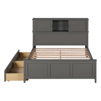 Full Size Platform Bed With Storage Headboard And Sliding Door,2 Drawers, Gray Full Gray Solid Wood Mdf