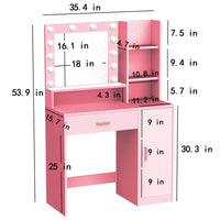 Vanity Desk With Mirror & Light, Large Drawer Three Level Storage Dresser, 3 Lighting Modes Adjustable Brightness, Bedroom Dressing Table Pink Pink Particle Board
