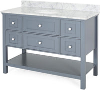 49'' Bathroom Vanity With Marble Top & Ceramic Sink, Open Shelf, 5 Drawers, Gray Same As N759S999002G Grey Plywood