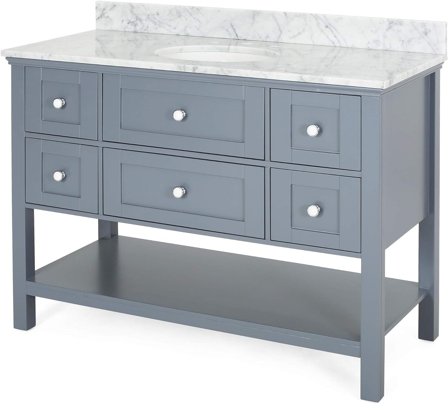 49'' Bathroom Vanity With Marble Top & Ceramic Sink, Open Shelf, 5 Drawers, Gray Same As N759S999002E Grey Plywood