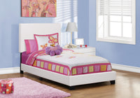 Bed, Twin Size, Bedroom, Upholstered, White Leather Look, Transitional White Foam Faux Leather