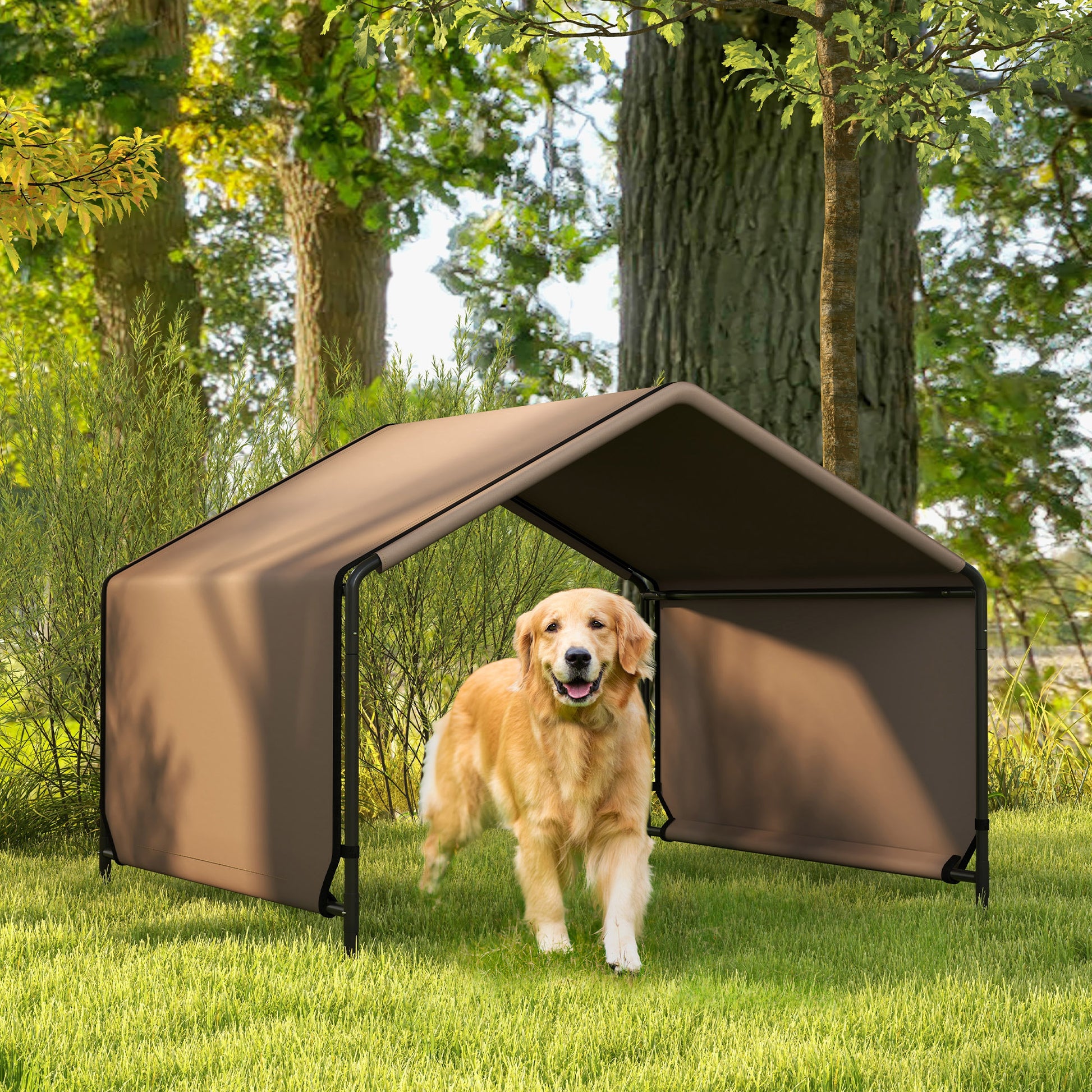 Pawhut Dog Shade Shelter, Portable Pet Tent, Water Resistant Dog House For Shade Protection, Outdoor, Garden, Patio, Backyard, Brown Brown Fabric