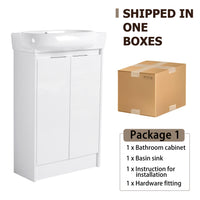 23" Freestanding Bathroom Vanity With Sink, Soft Close Doors Glossy White Bathroom Modern Plywood