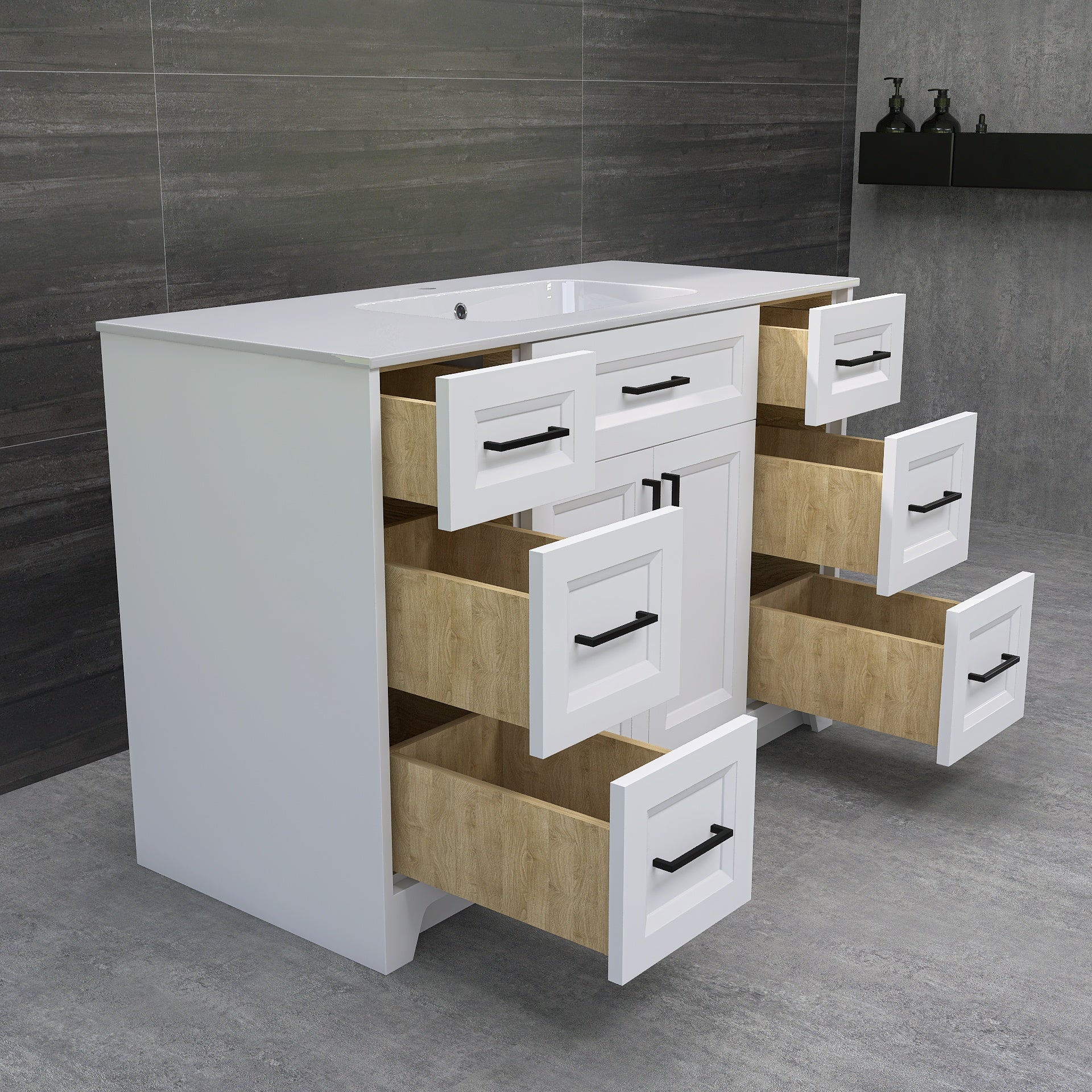 Solid Wood 48 Inch Bathroom Vanity With Single Sink Combo, Modern Vanity Cabinet With 2 Soft Closing Doors & 6 Full Extension Dovetail Drawers White 4 White 2 2 48 In & Above 32 To 35 In Soft Close Doors Bathroom Freestanding Luxury,Modern 20 25 Inches