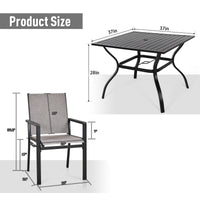 5Pcs Outdoor Dining Set, Square Metal Dining Table And 4 Textilene Dining Chairs, With 1.57" Umbrella Hole Dining Set Black Gray Seats 4 Garden & Outdoor American Design Complete Patio Sets Iron