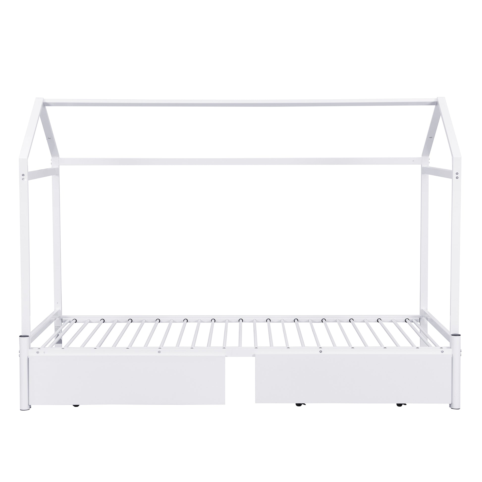 Twin Xl To King Metal Twin Size House Platform Bed With 2 Drawers, White Box Spring Not Required Twin Xl White Metal Bed Frame Metal