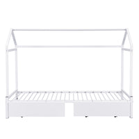 Twin Xl To King Metal Twin Size House Platform Bed With 2 Drawers, White Box Spring Not Required Twin Xl White Metal Bed Frame Metal