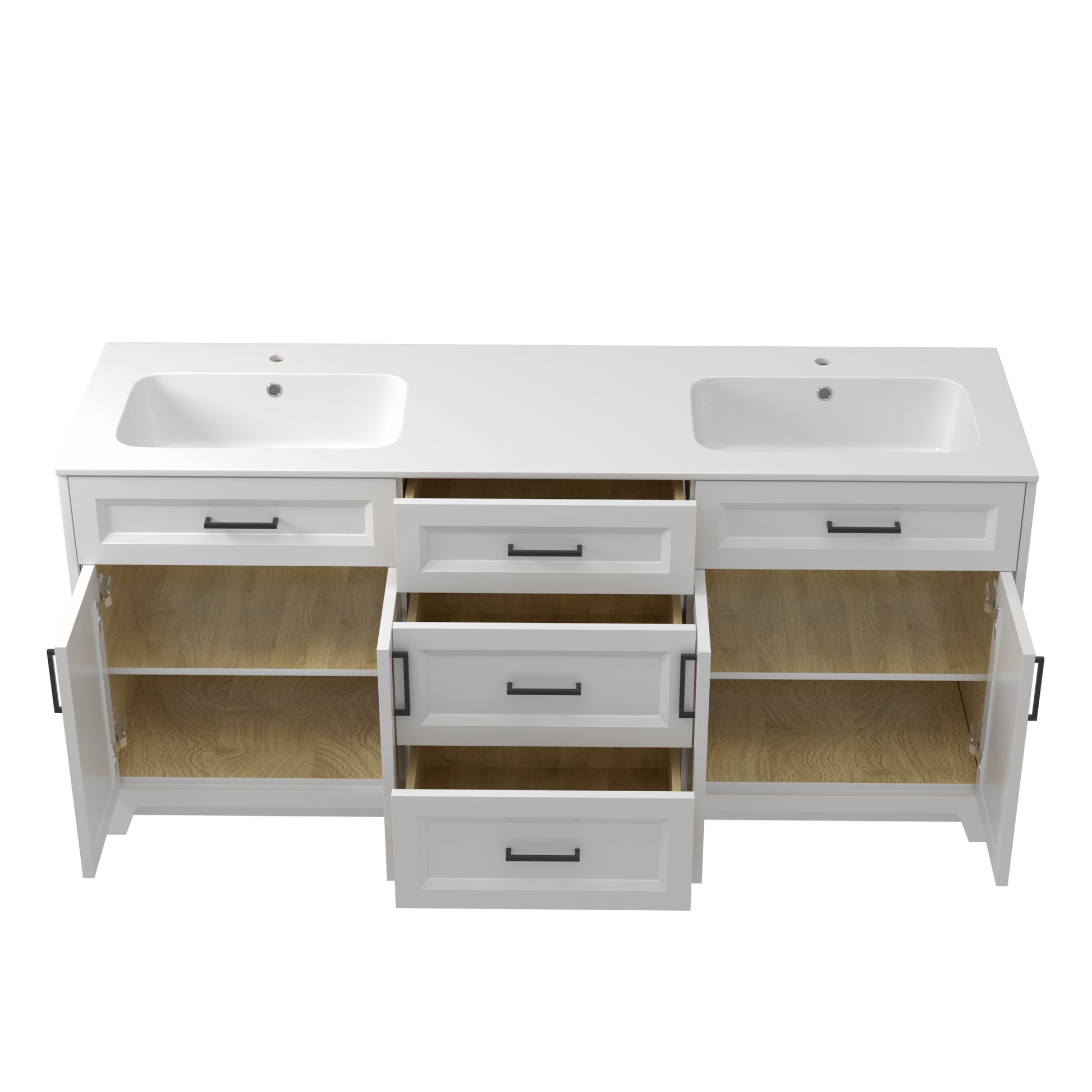 Solid Wood 72 Inch Bathroom Vanity With Double Sink Combo, Modern Vanity Cabinet With 4 Soft Closing Doors & 3 Full Extension Dovetail Drawers White 3 White 4 4 48 In & Above 32 To 35 In Soft Close Doors Bathroom Freestanding Luxury,Modern 20 25 Inches