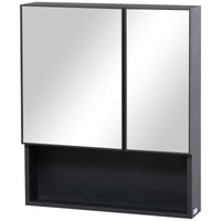 Kleankin Wall Mounted Medicine Cabinet, Bathroom Mirror Cabinet With Double Doors And Storage Shelves, Black Black Stainless Steel