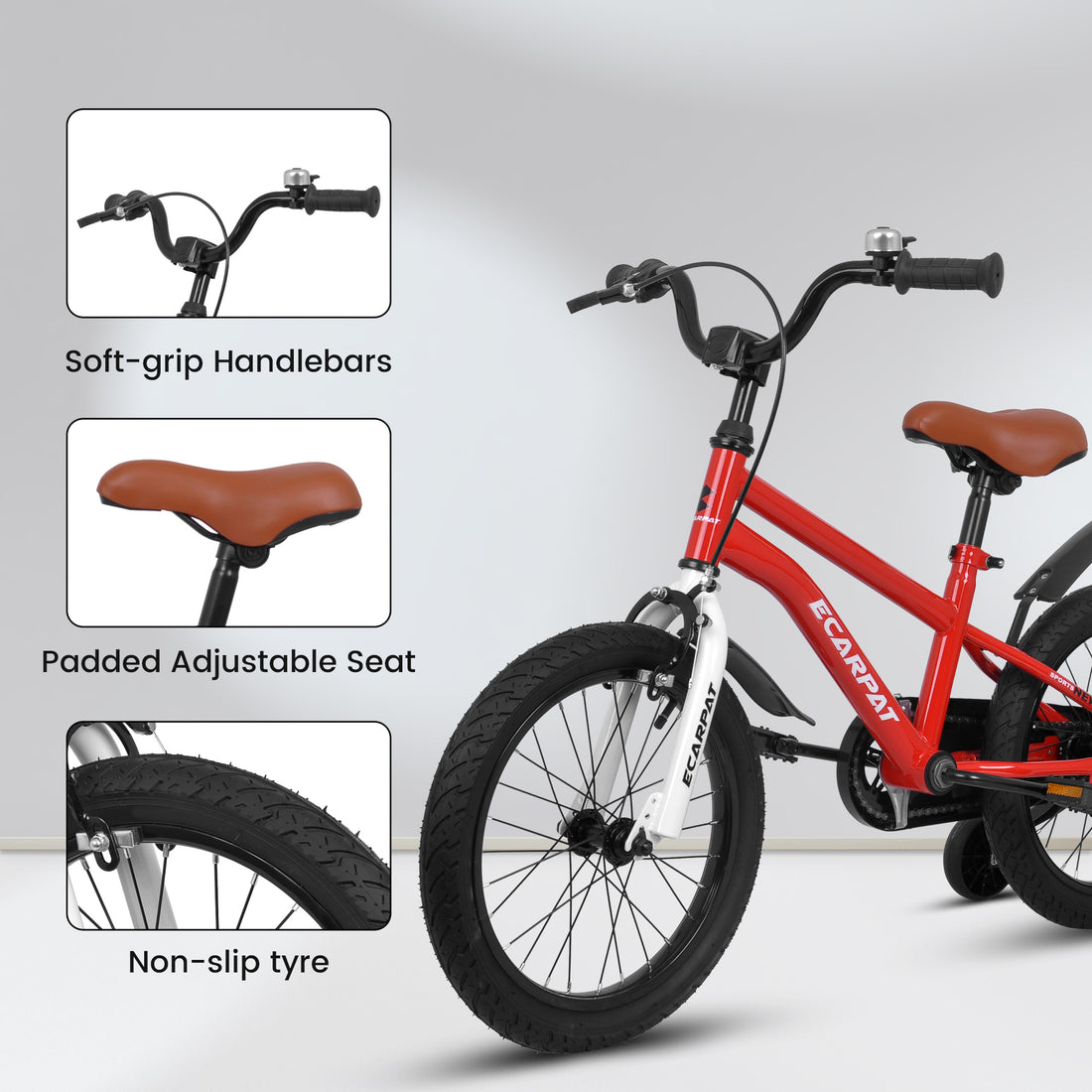 A16114 Kids Bike 16 Inch For Boys & Girls With Training Wheels, Freestyle Kids' Bicycle With Fender. Red Steel