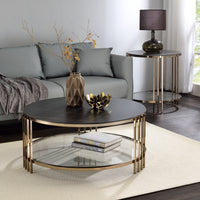 Abisha End Table, Sintered Stone & Champagne Finish Lv02816 Black,Champagne Metal Stone